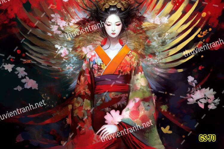 Tranh dán tường hoa cô gái Geisha Nhật Bản-GS-70 - Tranh tường chất lượng cao